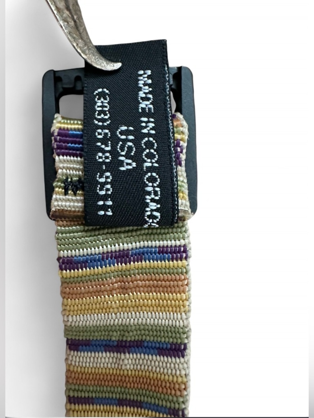 Bison Designs Multicolor Striped Woven Canvas Belt with Black Buckle Large - Picture 3 of 3